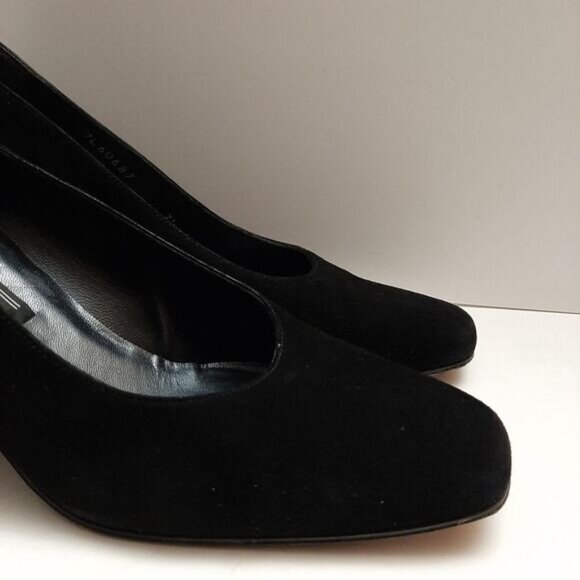 STUART WEITZMAN Mirrored Heels Retro Suede Genuine Leather Pumps Black Sz 7.5 AA - Picture 3 of 16